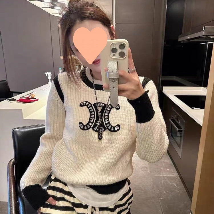 【Tops】配色ニットセーター2色 T01238