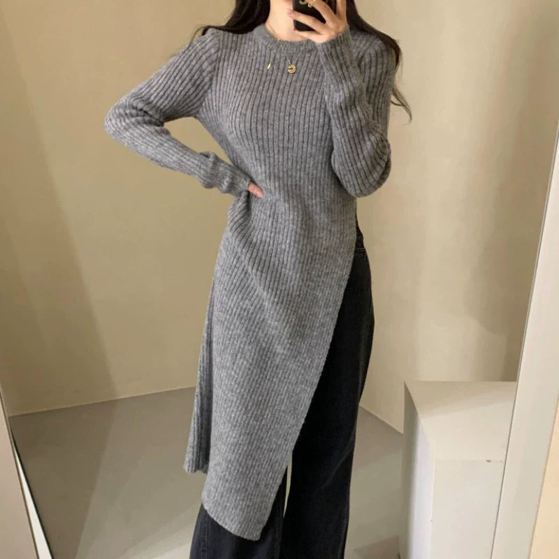【Dress】スリットニットワンピース W9318