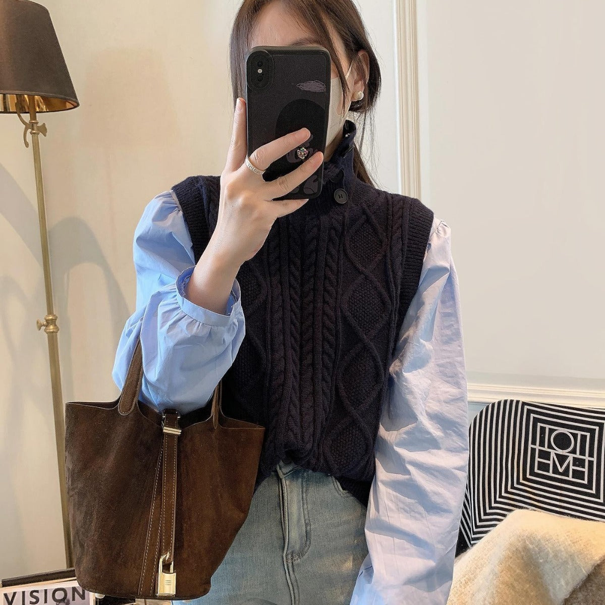 【Tops】3色展開フェイクレイヤードセーター W13725
