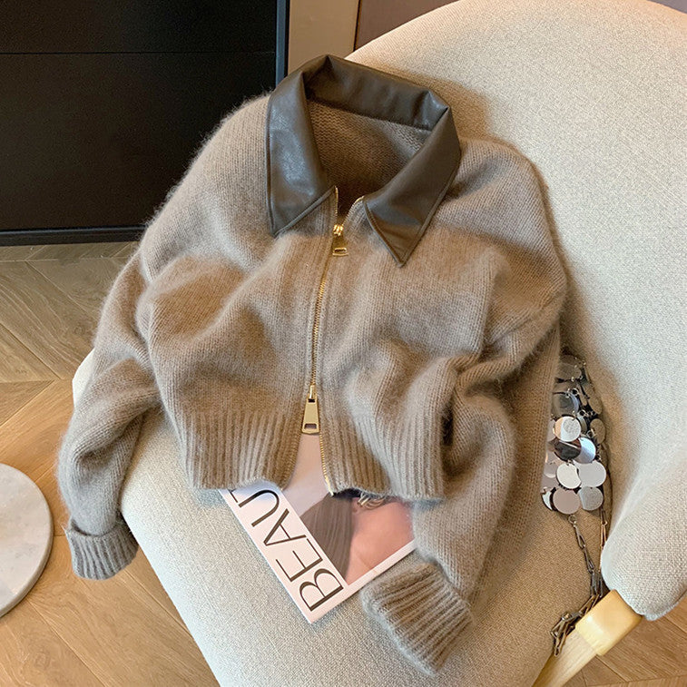 【Outer】3色展開~PU切替カーディガン W9084