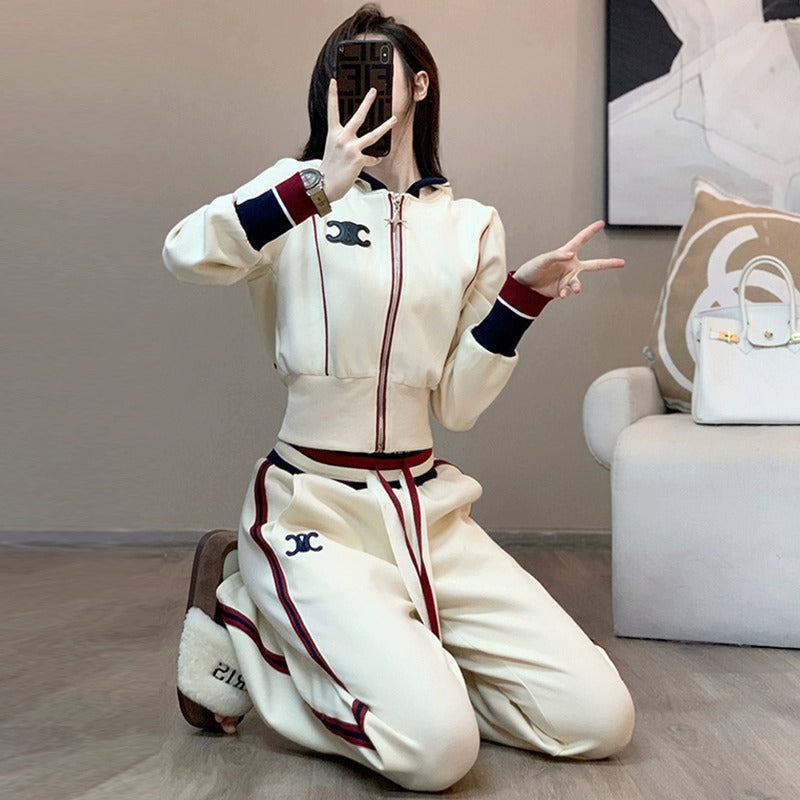 【Set】ロゴ付き2点セット パーカー+ スウエットパンツ Z-6413