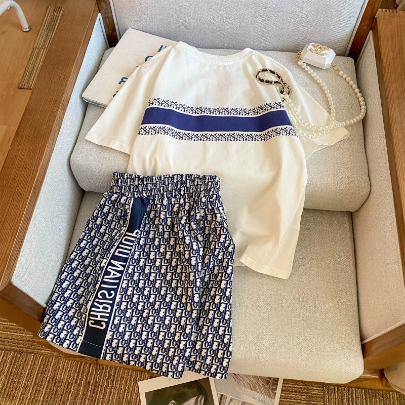 【Set】新入荷~半袖Tシャツ + パンツプリント2点セット W10805