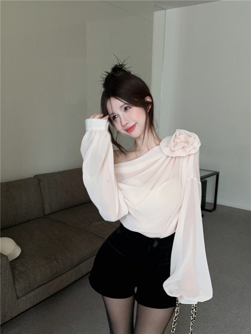【Tops】透け感シフォンブラウス Z7061