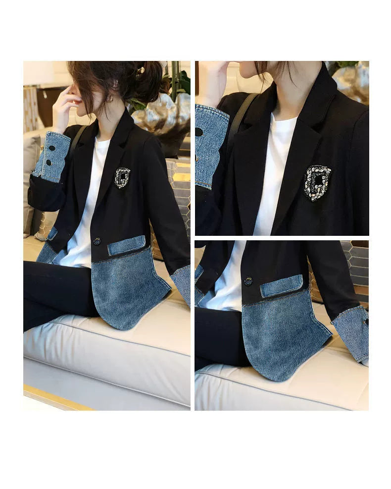 【OUter】デニム切替テーラードジャケット W9034