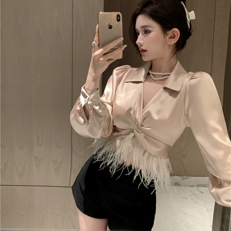 【Tops】ファーデザインシャツ W9821
