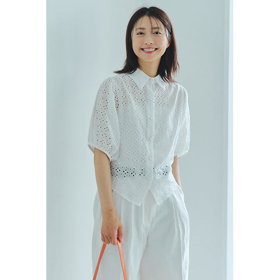 【Tops】キャミソール付き透かし彫りトップス T01686