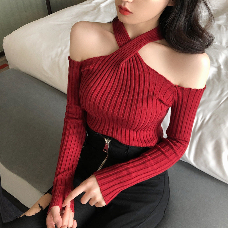 【Tops】5色ホルターネックニット W13748