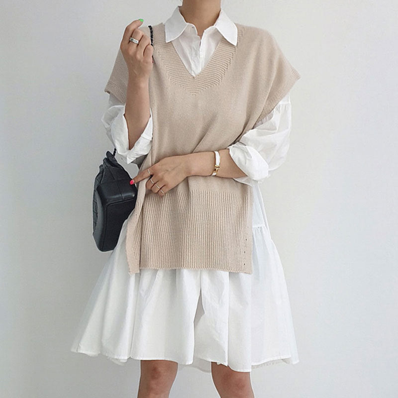 【Set】ベスト + シャツワンピース2点セット Z-6649