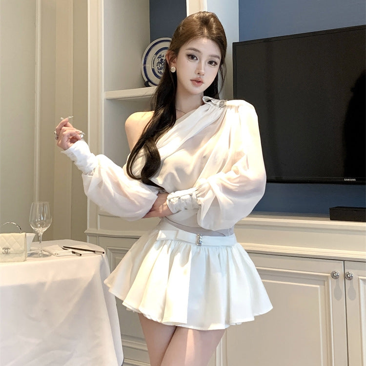 【Set】リボン付きトップス+ミニスカートセット T01383