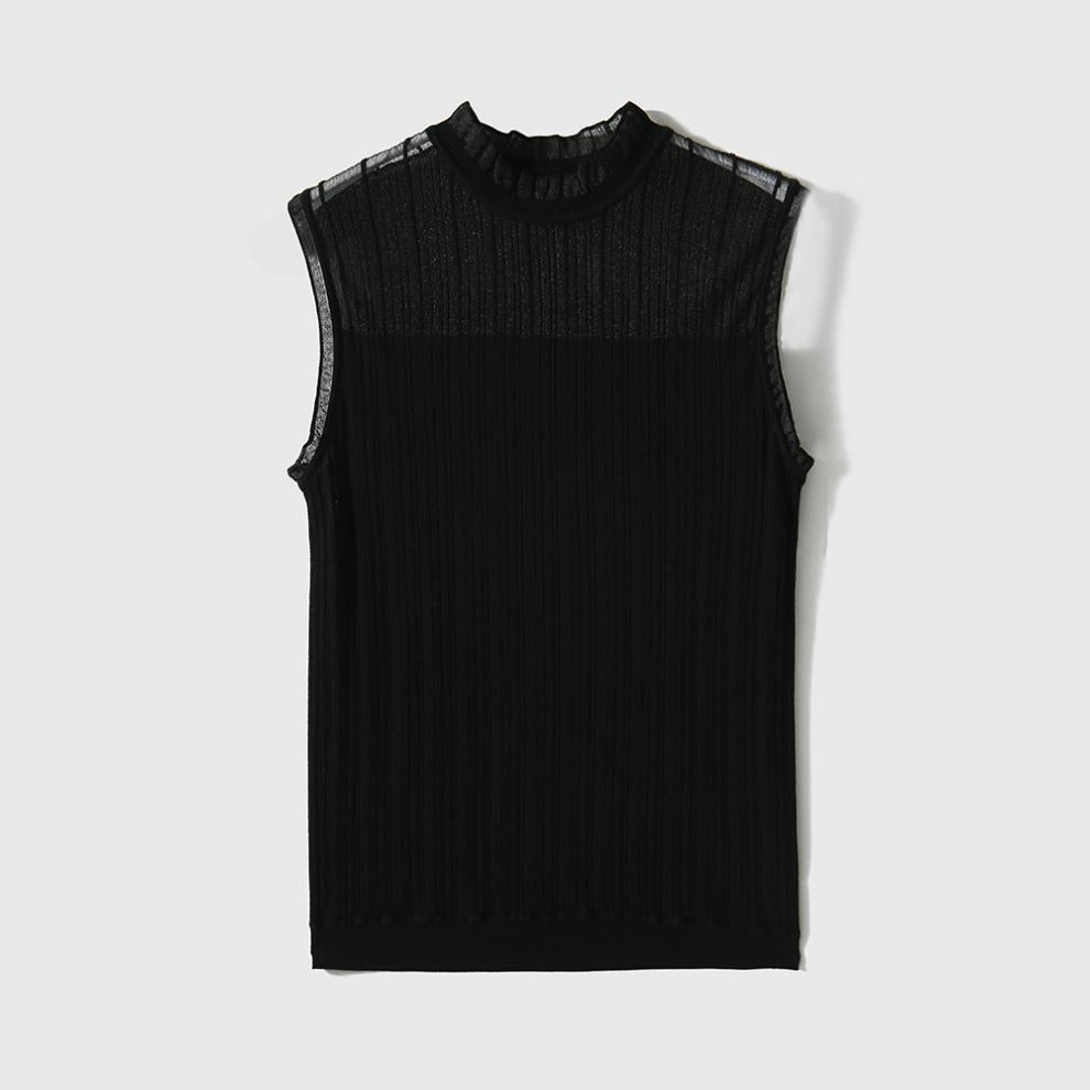 【Tops】レース切り替えニットタンクトップ W6967