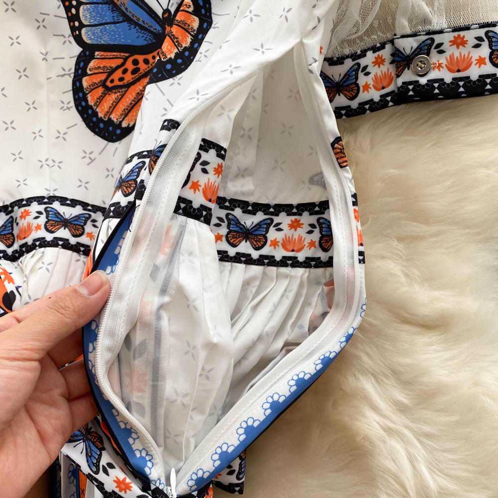 【Dress】オシャレ度満点~レディースチュール切替ウエスト絞りシャツプリーツワンピース W-1465