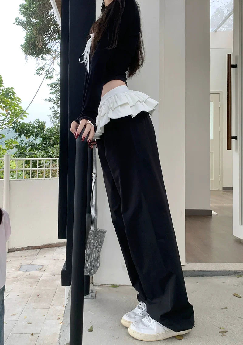 【Bottoms】新入荷~切り替えデザインワイドパンツ W10943