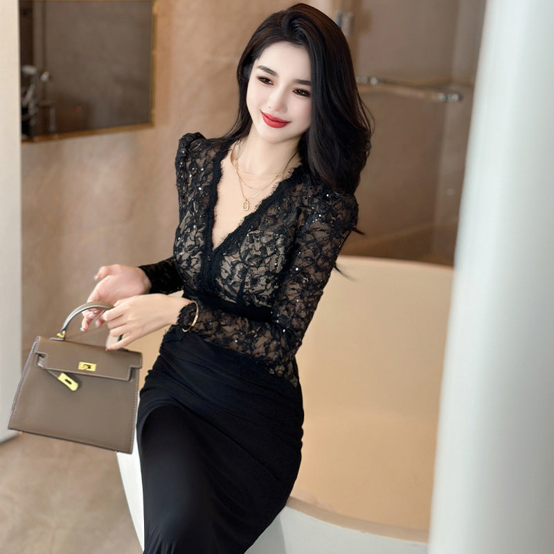 【Dress】レース切替フェミニンワンピース Z7676