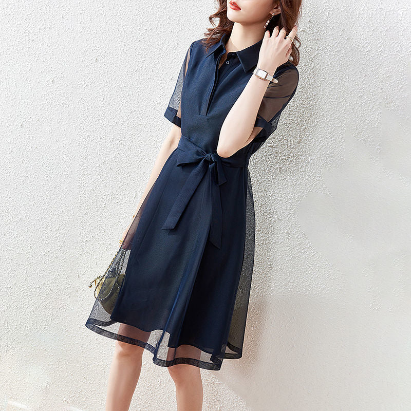 【Dress】新作アイテム~フェミニン無地Aライン透け感シャツワンピース Z-5503