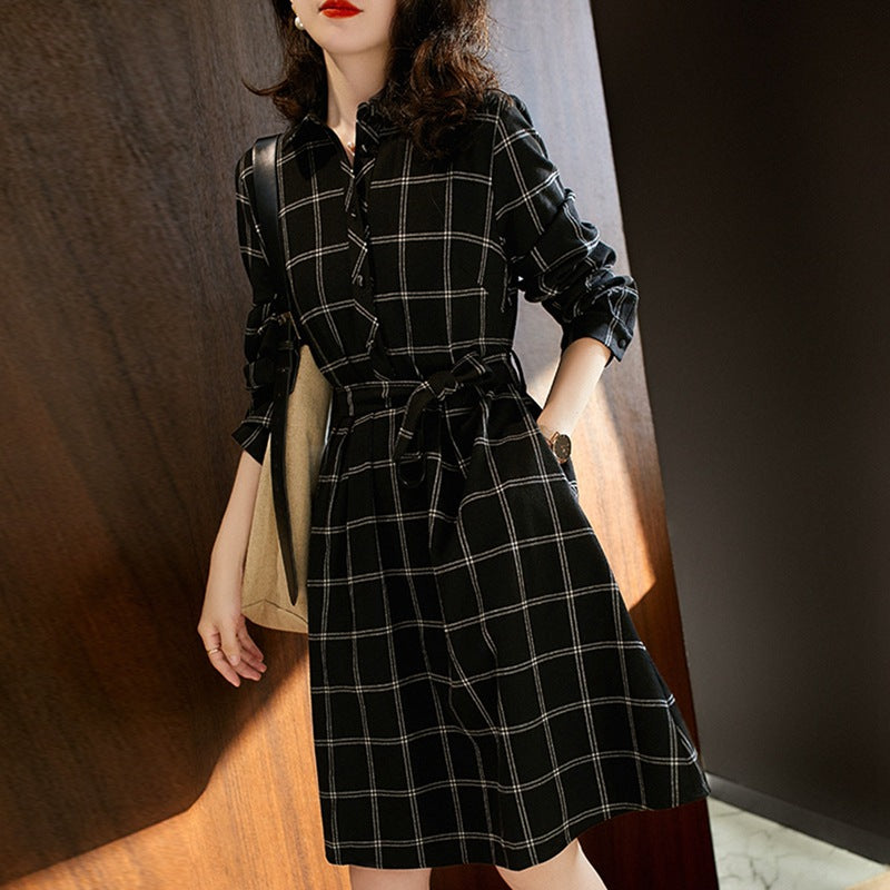 【Dress】チェック柄シャツワンピース W8626