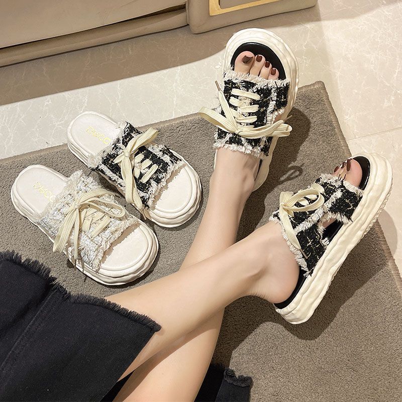 【Shoes】タッセル厚底スリッパサンダル W11751