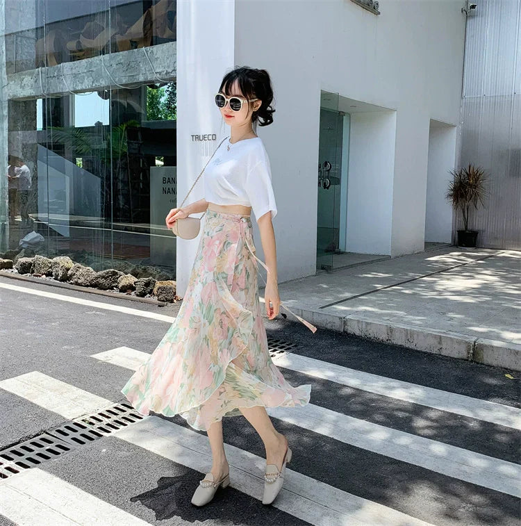 【Bottoms】花柄ラップスカート W11479