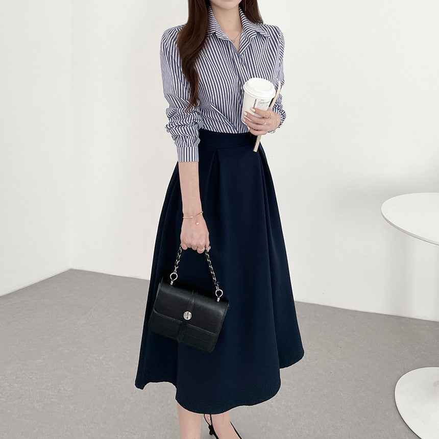 【Dress】フェイクレイヤード通勤シャツワンピース Z6792