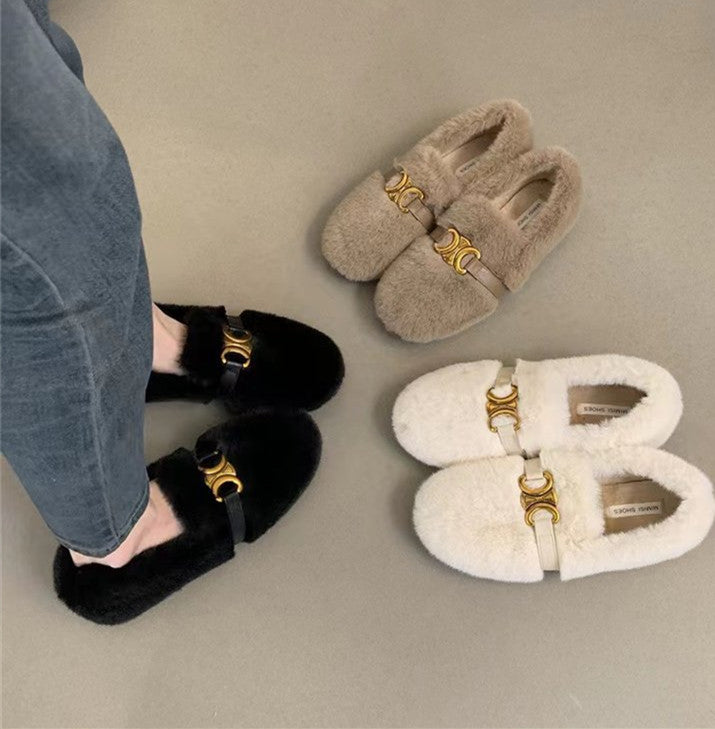 【Shoes】可愛いファーフラットシューズ W9983