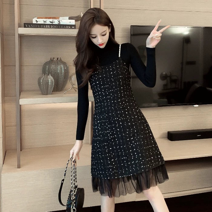 【Set】2点セット ニット +ツイードワンピース W8238