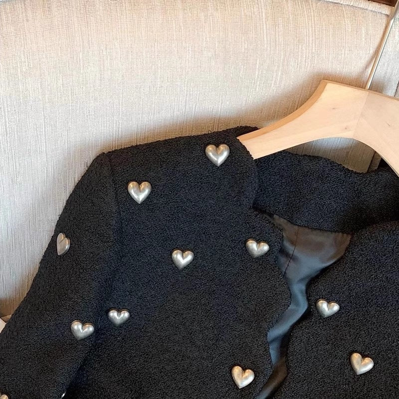 【Outer】ハート柄♡ツイードコート W9106