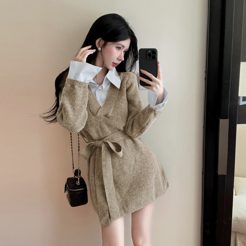 【Dress】フェイクレイヤードニットワンピース W14432