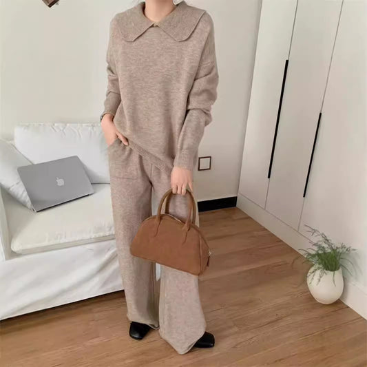 【Set】折り襟セーター+パンツ ニットセット Z8382