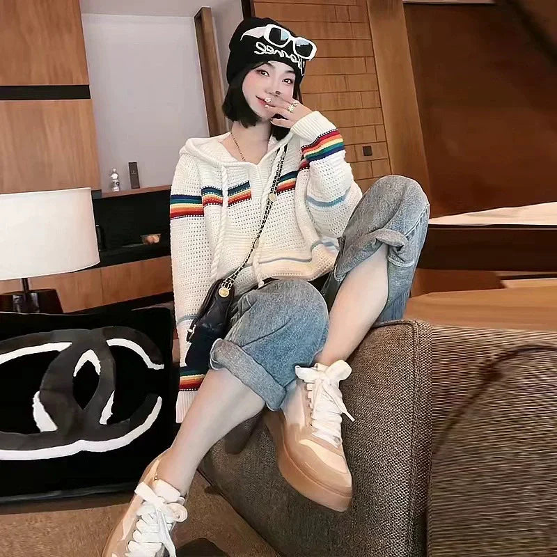 【Tops】フード付きニット W10666