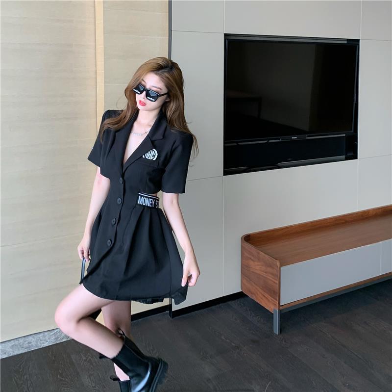 【Dress】バックレース半袖スーツワンピース Z6768