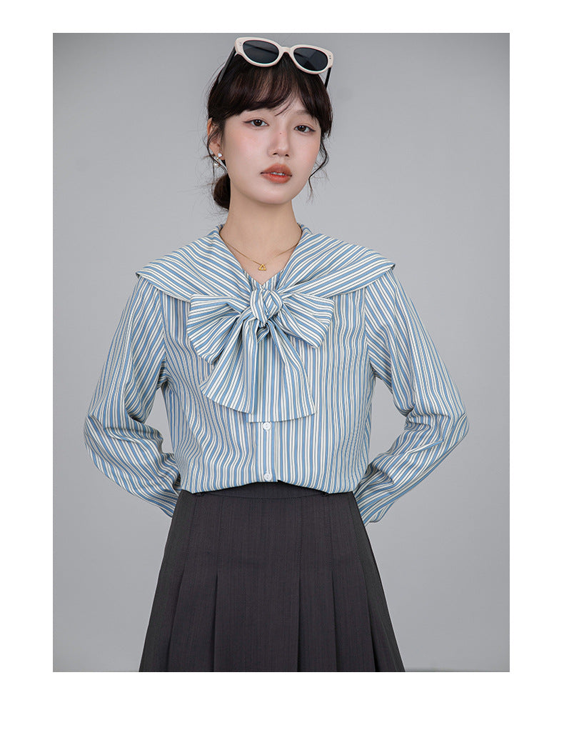 【Tops】リボンストライプシャツ T01609