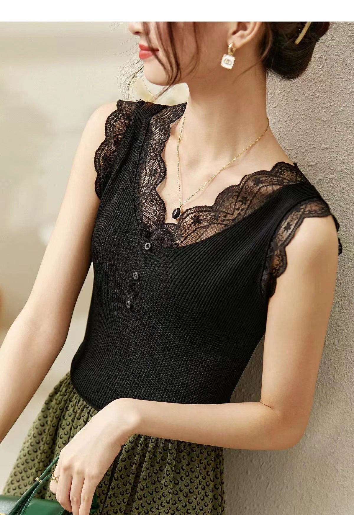 【Tops】レース切り替えタンクトップ W11535