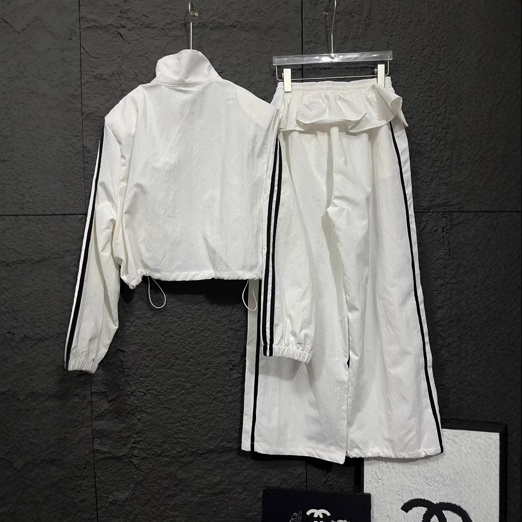 【Set】スタンドカラージャケット➕フリルウエストゴムパンツスーツ T01495