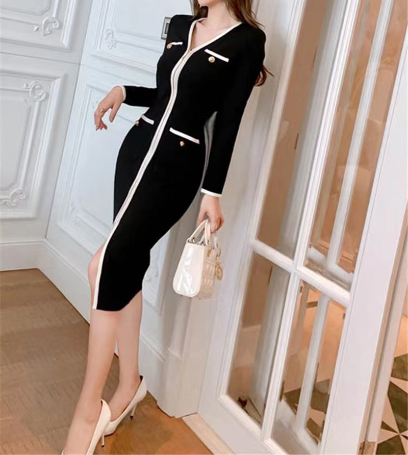 【Dress】配色ニットワンピース W9987
