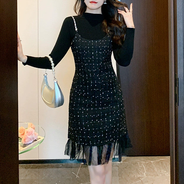 【Set】2点セット ニット +ツイードワンピース W8238