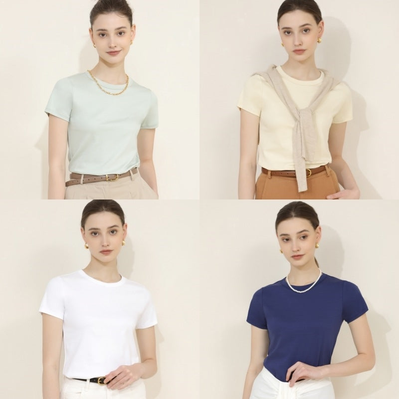 【Tops】無地ラウンドネックTシャツ T01656