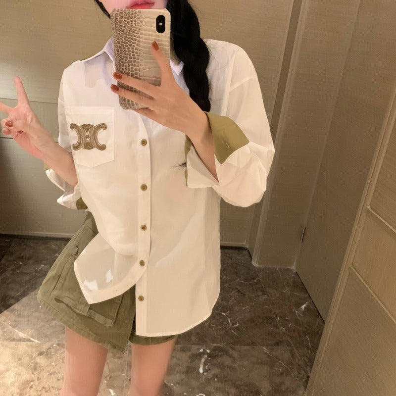 【Tops】カジュアル配色シャツ W11005