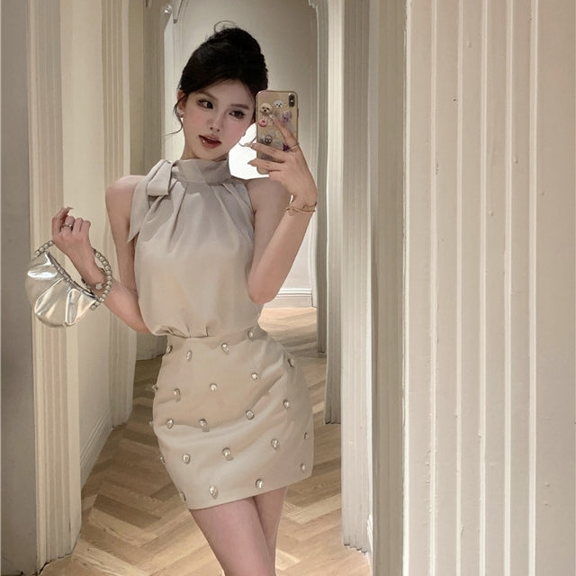 【Set】リボン付きトップス+スカートセット T01393