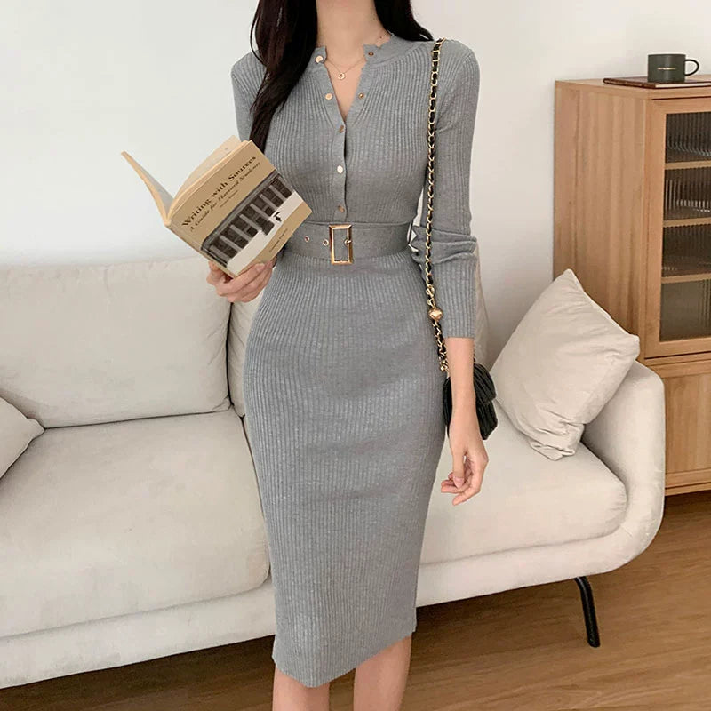 【Dress】リボンタイトニットワンピース W7968