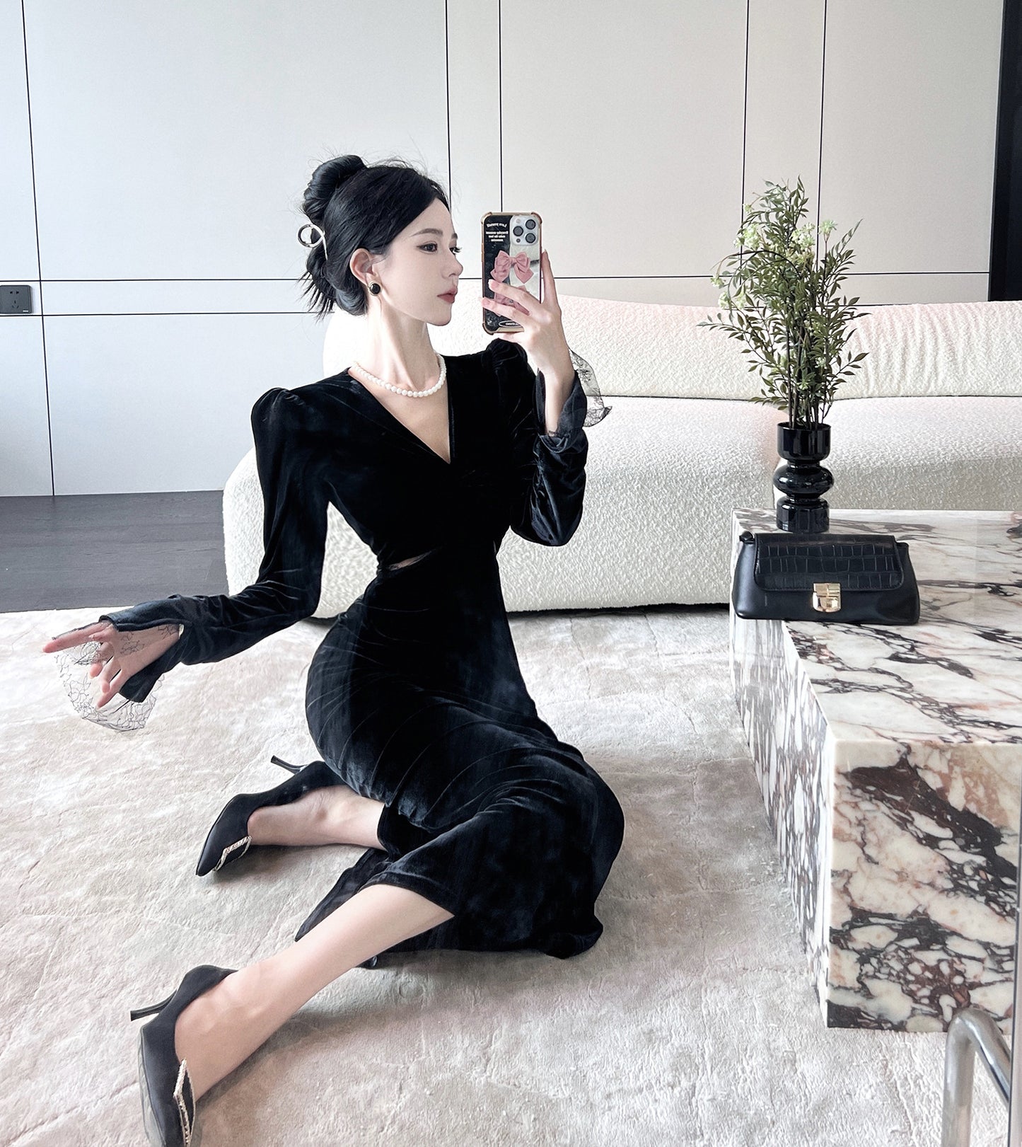 【Dress】ウエスト透かし彫りワンピース Z8254