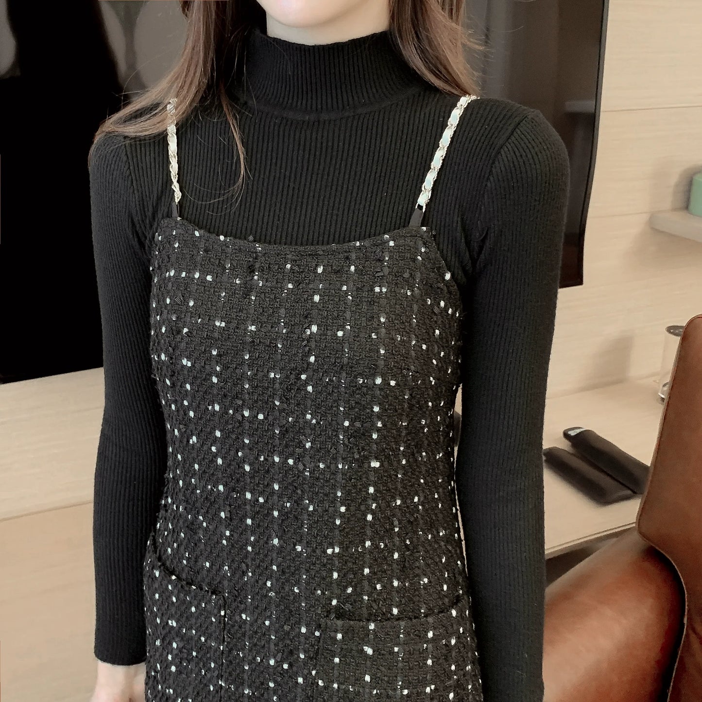 【Set】2点セット ニット +ツイードワンピース W8238