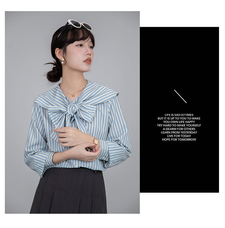 【Tops】リボンストライプシャツ T01609
