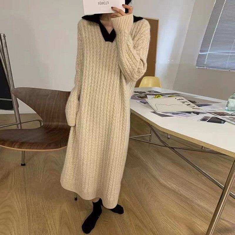 【Dress】POLOネックルーズ感ニットワンピース W9612