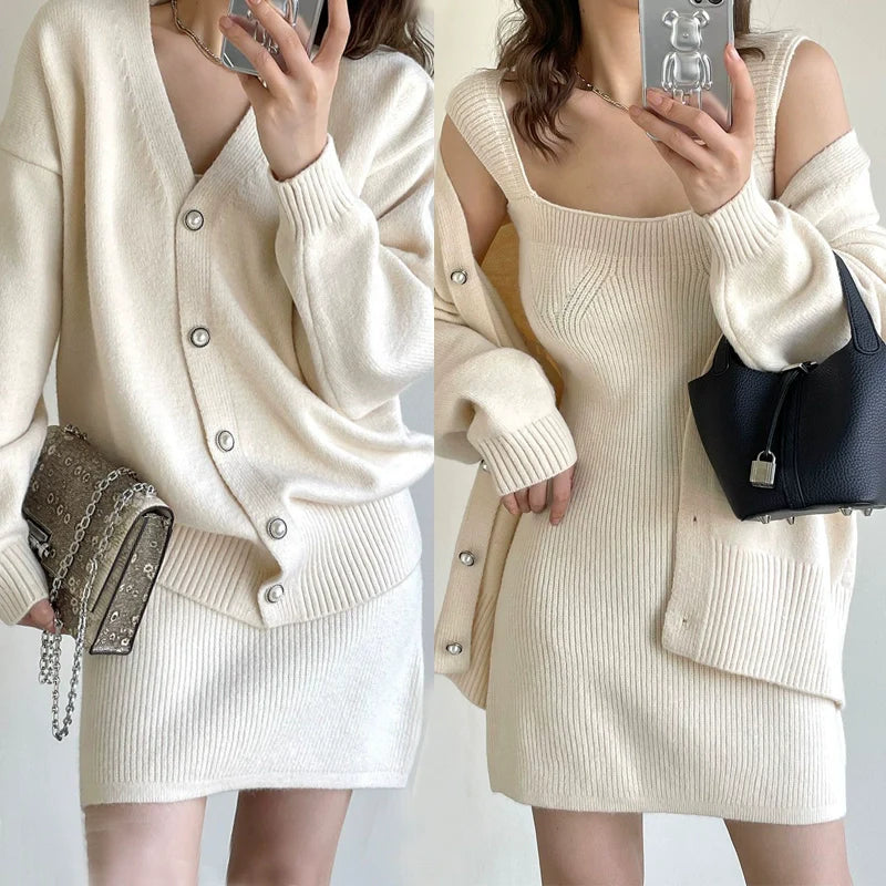 【Set】新作アイテム~ニット2点セット カーディガン+ワンピース W7781