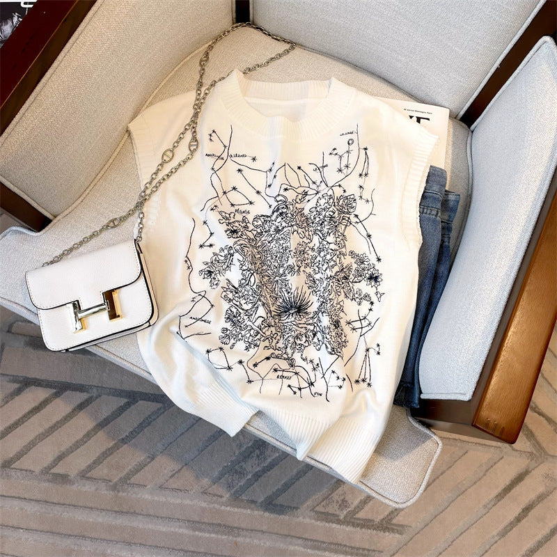 【Tops】今季トレンド~フェミニン刺繍カジュアルタンクトップ W7693