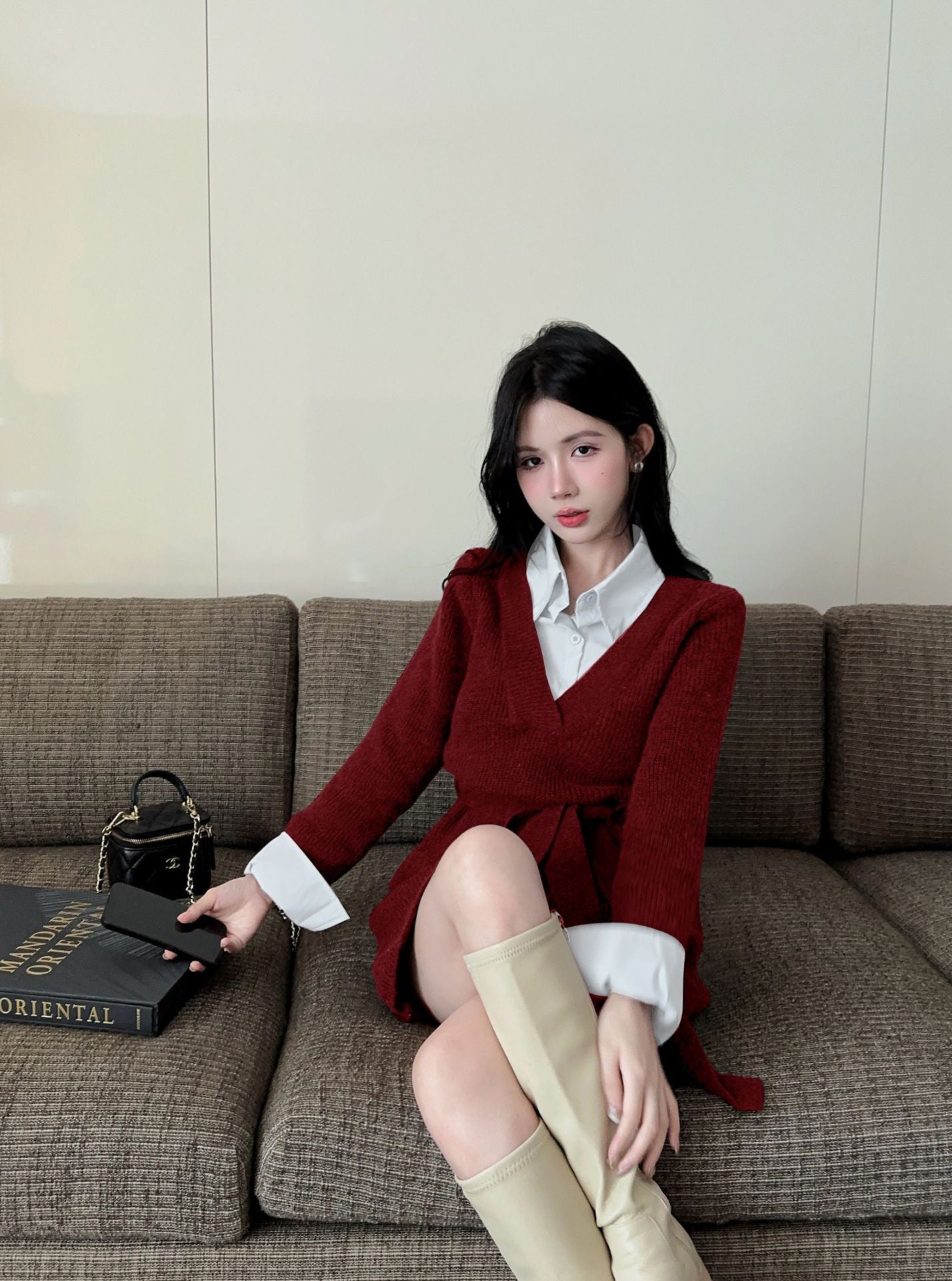 【Dress】フェイクレイヤードニットワンピース W14432