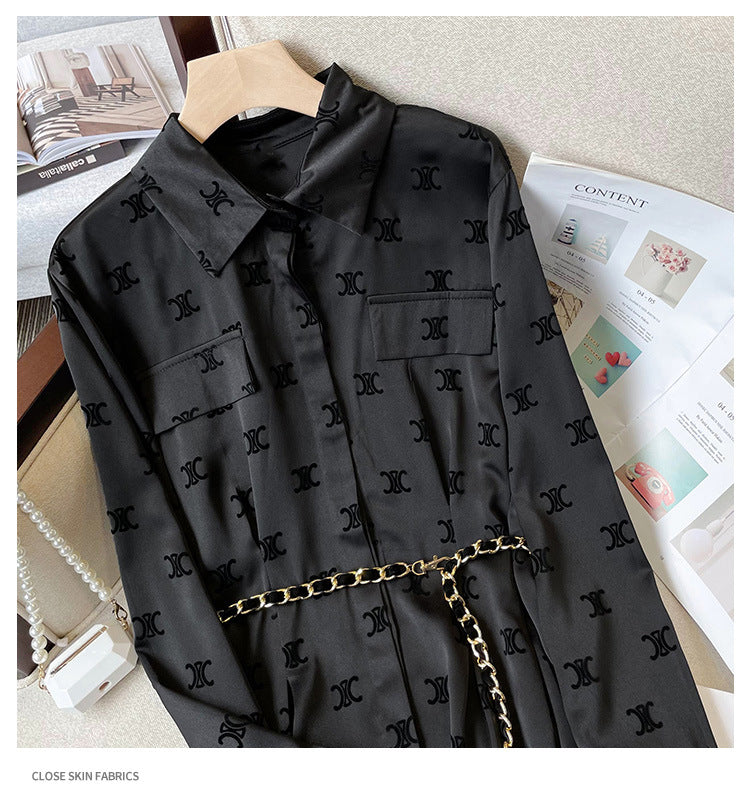 【Dress】長袖プリントシャツワンピース W10962