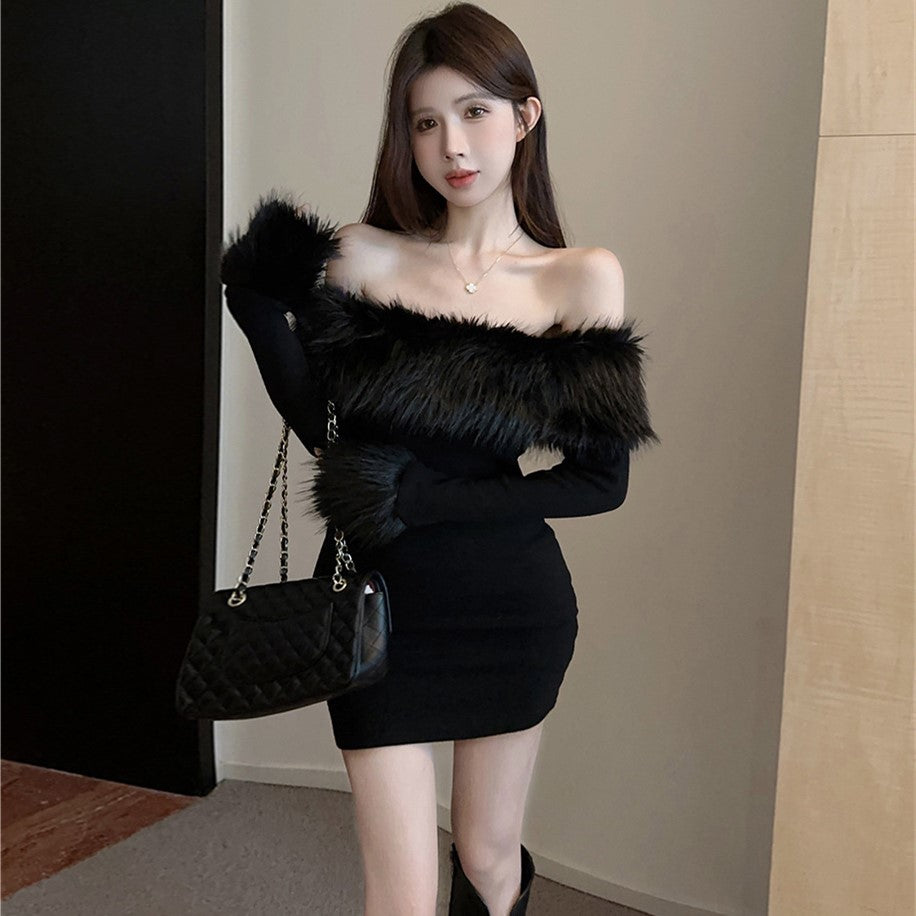 【Dress】肩見せファーワンピース Z7693