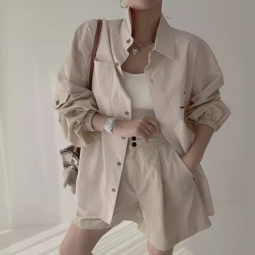 【Tops】4色展開配色シャツ W11765