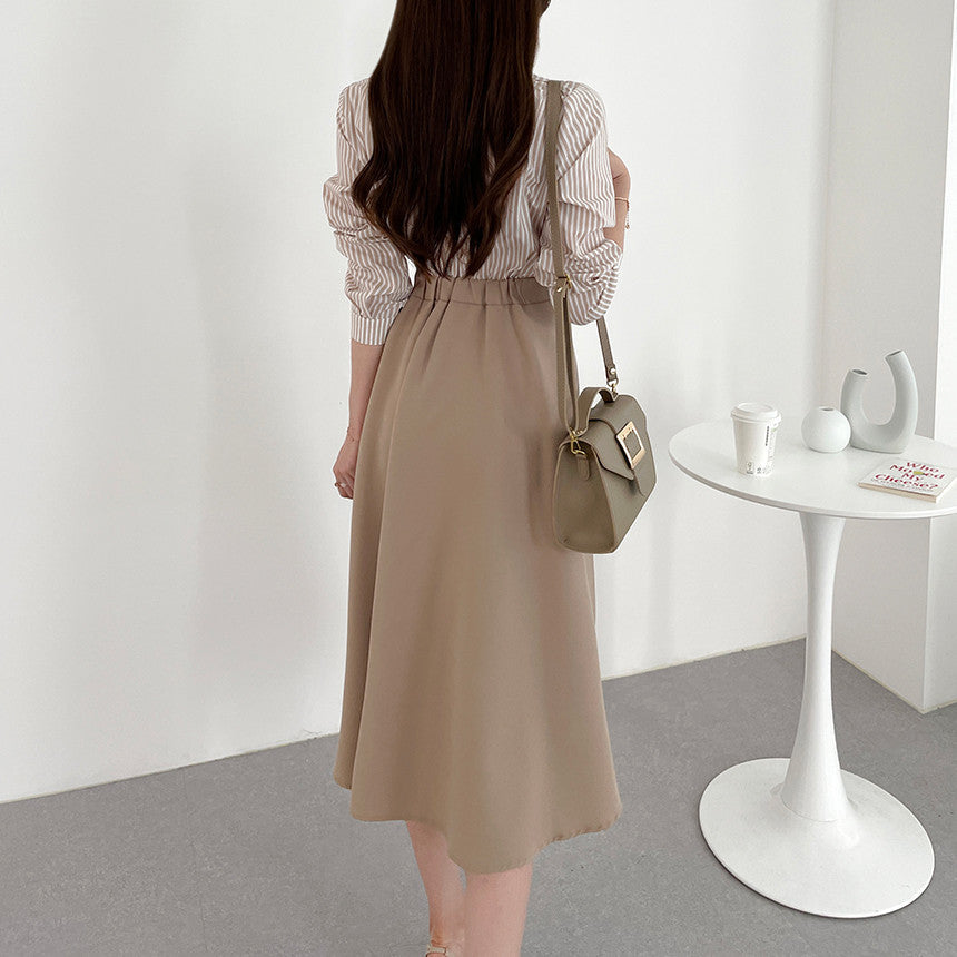 【Dress】フェイクレイヤード通勤シャツワンピース Z6792