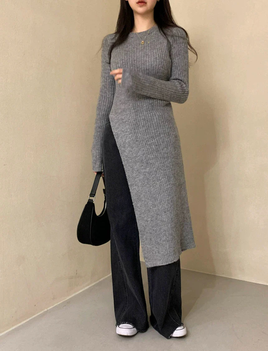 【Dress】スリットニットワンピース W9318